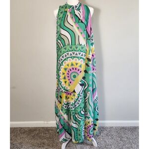Jade Melody Tam Maxi Dress Women's Small Green Purple Yellow Geometric‎ Print